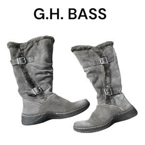 G.H.BASS Womens Wanda Winter Boots Gray Suede Fur Lined SZ 7.5 M Zipper Comfort